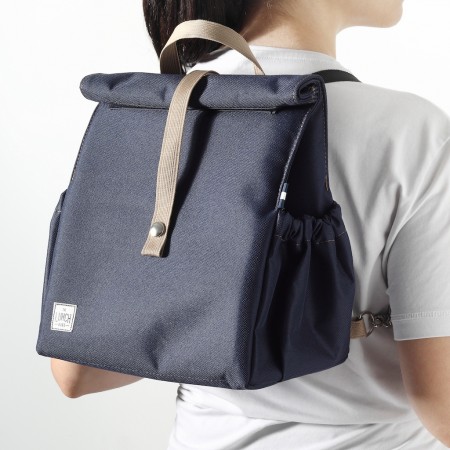 Blue Backpack with Beige Straps